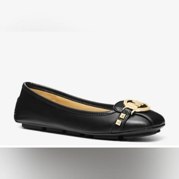 New Michael Kors Fulton Black Moccasins with Gold Emblem 7.5 - Picture 3 of 5